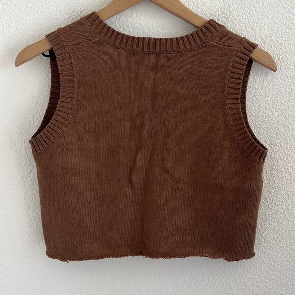 Brandy Melville Brown Cropped Sweater Vest Top Academia Knit Small - Picture 4 of 5